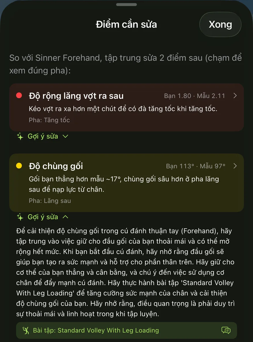 Điểm cần sửa, kèm số đo của bạn và của mẫu, kèm bài tập